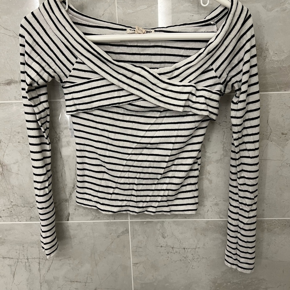 Striped Black and White Women's Off Shoulder Top
